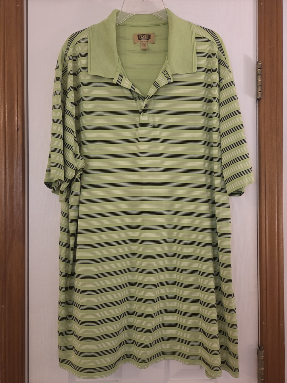 The Foundry Vintage Lime Green and Black Striped Polo
